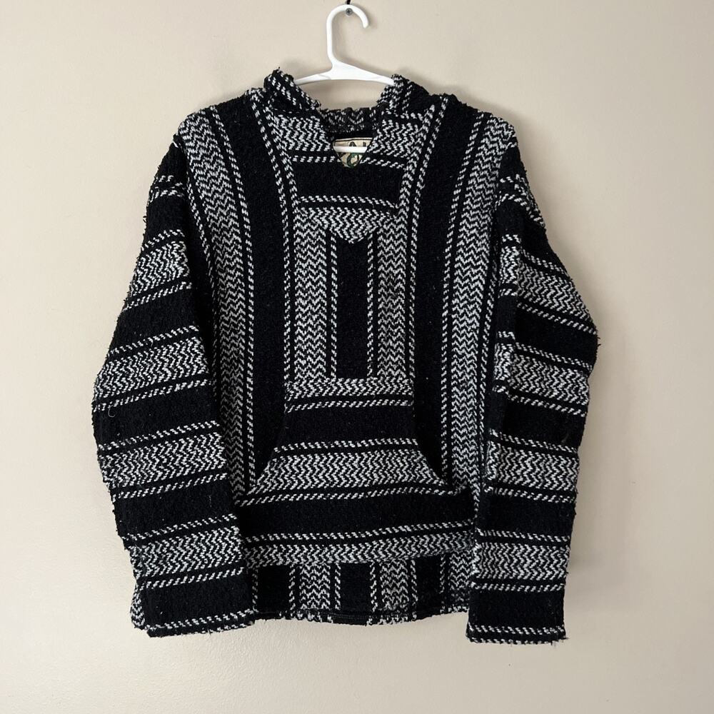 BAJA Hoodie Men Black White Hooded Pullover Southwestern Small